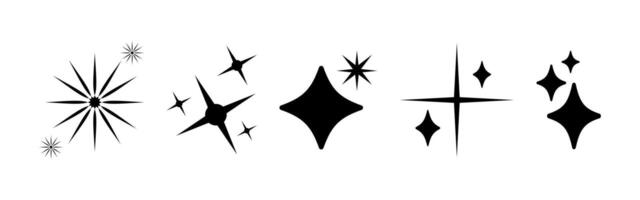 Set of shine, sparkle stars on white background. Sparkle star minimalist symbols. Shine retro icon. Flat blink twinkle, sunburst star trendy shapes. Magic light flare, bright flash star. Shining glow. vector