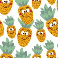 Seamless pattern character funny pineapple vector