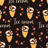 Seamless pattern vanilla cone with cherry berry vector