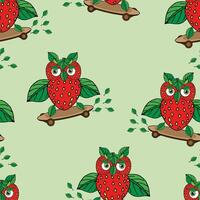 Seamless pattern strawberry owl character on skateboard vector