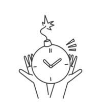 a black and white drawing of a clock bomb with hands vector