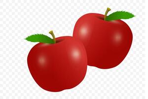 Two red apples on transparency background used in advertising background, falling red apples, realistic 3d illustration vector