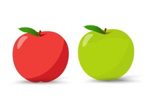 Set of two fresh red apple, a fresh green apple are showing its creamy interior and seeds. Each apple has a bright green leaf, adding a touch of freshness fruits vector