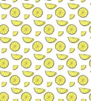 Lemon slices seamless pattern. graphic line ink yellow illustration on transparent background. Ideal for menu, package, cosmetic, textile, cards vector