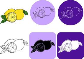 Lemon composition with leaves logo. Graphic line ink illustration Hand drawn with slices black and white drawing for you business, web, package, sticker, prints vector