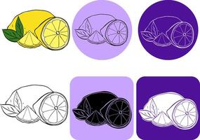 lemon and one slice composition logo illustration. Graphic line ink for you business, web, package, sticker, prints vector