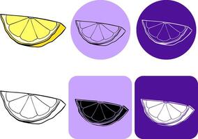 Lemon slice single object logo isolated illustration in graphic line ink style. Fresh summer fruit clipart on white background. Scalable print ready element. For logo, web, package, sticker. vector