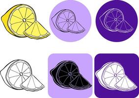 Lemon cut and slice fruit wedge quarter logo icon silhouette design. Graphic line ink element. Sign symbol for healthy diet, nutrition, vitamins etc. Lemon lime grapefruit. vector