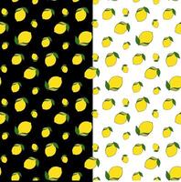 Lemons with leaves seamless pattern. graphic line ink yellow illustration on transparent background. Ideal for menu, package, cosmetic, textile, cards vector