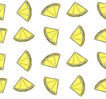 Lemon slices little seamless pattern. graphic line ink yellow illustration on transparent background. Ideal for menu, package, cosmetic, textile, cards vector
