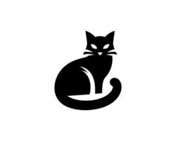 A black cat is sitting on a white background vector