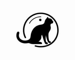 A black and white logo of a cat sitting in a circle vector