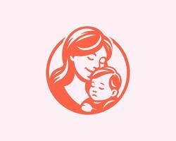 A mother and child are in a circle logo vector