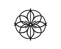 A black and white drawing of a flower in a circle vector