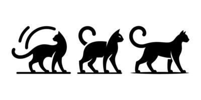 Three black silhouettes of cats standing on a white background vector