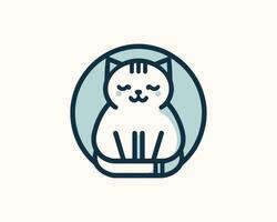 A cat sitting in a circle with a blue background vector