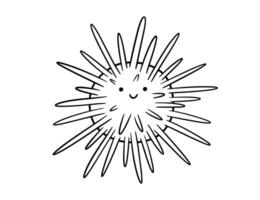 Cute sea urchin drawing, doodle ocean animal, outline simple illustration for coloring book vector