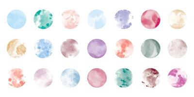 Collection of watercolor texture circles of different colors vector