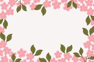 Botanical background with blooming apple flowers branches. Hand drawn card with blossom plants for text. Design backdrop for print, paper, label, web, poster, flyer. Seasons, holiday and nature vector