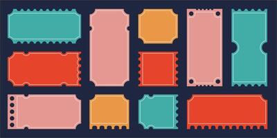 Empty frames with stabbing, tickets and coupons shapes, colorful text and message paper boxes. illustration vector