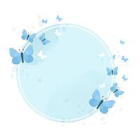 Delicate Circular Frame with Blue Butterflies and Soft Watercolor Background. Hand-Drawn Border for Wedding Invitations, Greeting Cards, Branding, and Romantic Design Projects. vector