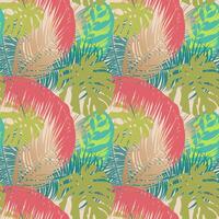 Exotic leaves of tropical trees on a beige background. Summer seamless pattern with palm leaves for fabrics and wallpapers. vector