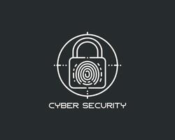 Cyber security logo with fingerprint and padlock vector