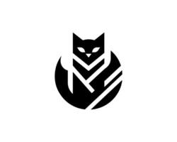 A black and white logo with a cat in the middle vector
