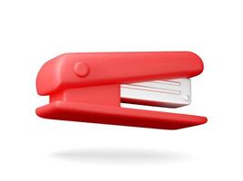 3D Red plastic stapler isolated on white. Render stapler tool icon. Device for fastening sheets vector