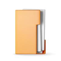 3D business folder full of papers isolated on white. Render yellow folder for correspondence, file for paper documents vector