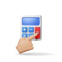 3D modern calculator in hand isolated. Render mathematics icon. Addition, subtraction, multiplication and division buttons. Arithmetic operations. Financial math device calculate. vector