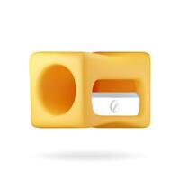 3D plastic pencil sharpener isolated on white. Render yellow sharpener tool icon. vector