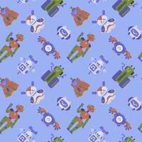 Seamless pattern with colorful cartoon robots vector