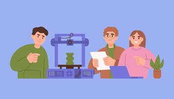 Students using 3D printer for design project vector