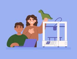 Students using 3D printer for project vector