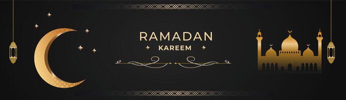 Fancy golden line and pattern background of Ramadan Kareem greeting vector