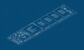 Isometric solid state drive blueprint. Drive ssd storage illustration. SSD M.2 illustration. Computer hardware components. illustration vector