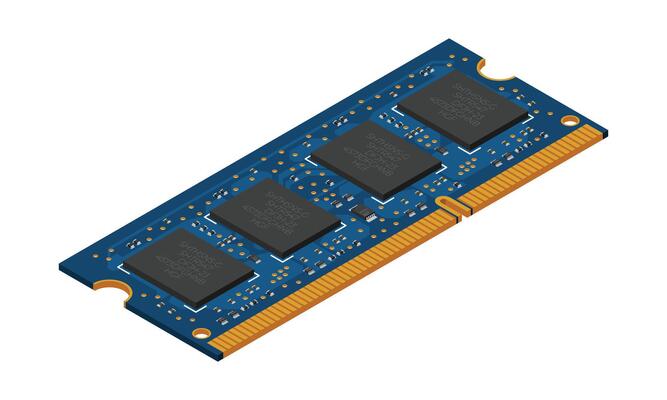 Isometric random access memory. RAM memory realistic 3d isometric. Computer hardware components, illustration.