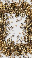 Sparkling frame of gold confetti on white for advertisement photo