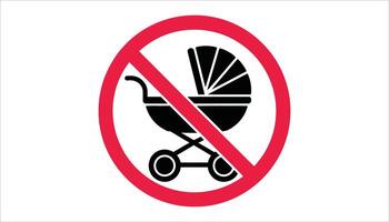 No Stroller Icon in Red Circle. vector