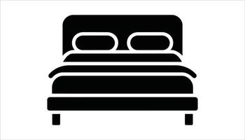 Modern Bed Icon with Pillows and Mattress. vector