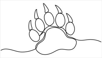 Cat Paw footprint and heart in continuous one line drawing. Paw footprints of dog or cat one line continuous single line animal drawing illustration. Doodle animal footprint. vector