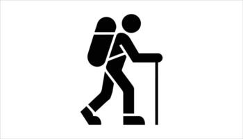 Hiking Adventure Icon with Backpack and Walking Stick vector