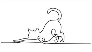 Cat in one continuous line drawing illustration. One line drawing. Cat sitting with curled tail. vector