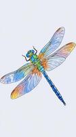 A dragonfly with colorful wings on a white background photo