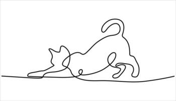 Cat in one continuous line drawing illustration. One line drawing. Cat sitting with curled tail. Stock illustration, continuous line drawing of Cat. one line cat shape with pro. vector