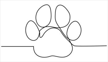 Cat Paw footprint and heart in continuous one line drawing. Doodle animal footprint. vector