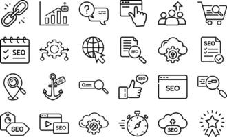 Modern Editable Thin Line Style Icons Set Search Engine Optimization Of Technology Icons Web Development Strategy Optimization And More Pictograms And Infographic Illustration vector