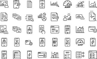 Modern Thin Line Style Editable Icons Set Search Engine Optimization Of Technology Icons Web Development, Strategy, Optimization And More. Pictograms And Infographic Illustration vector