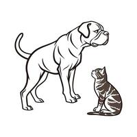 Canine and Feline Friendship on White Surface vector